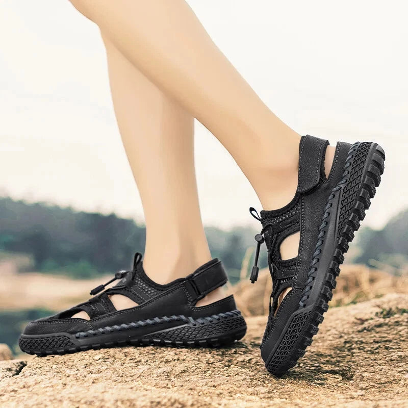 Men Mesh Walking Shoes Hollow Breathable Sandals Handmade Soft Beach Slippers
