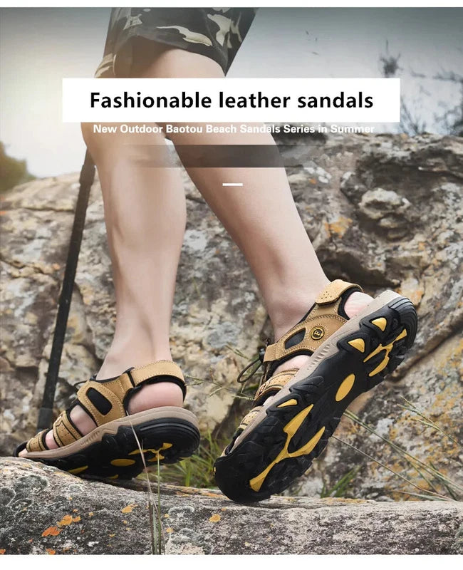 Male Leather Sandals Summer Waterproof Slip on Beach Slippers Comfort Sneakers