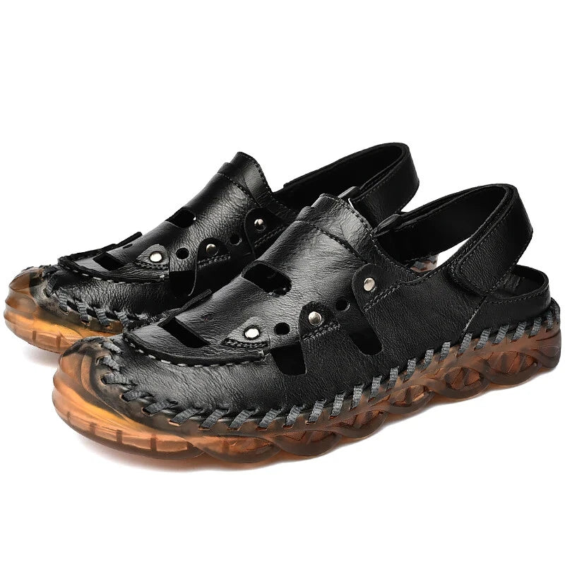 Summer Men's Sandals Leather Causal Shoes Outdoor Wear Resistance Beach Slippers