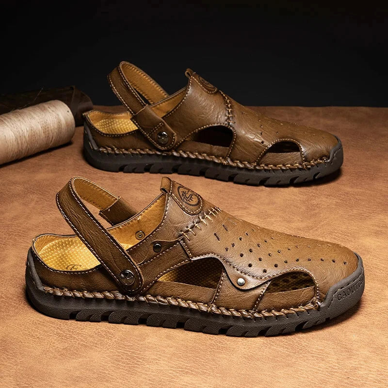 Men's Leather Waterproof Slip on Casual Soft Sandals Beach Slipper Big Size Shoe