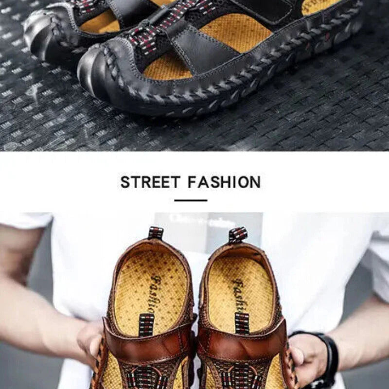 Handmade Men Slippers Cow Leather Soft Beach Sandals Light Comfort Walking Shoes