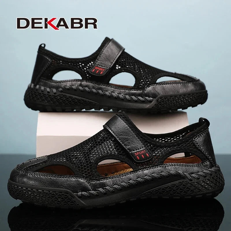 Male Casual Shoes Mesh Breathable Slip on Beach Slippers Handmade Wading Shoes