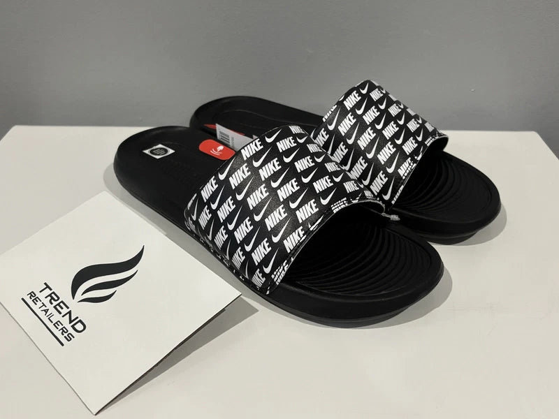 Nike Victori One Printed Slides Sandals Slipper Black White Size 8 CN9678-006