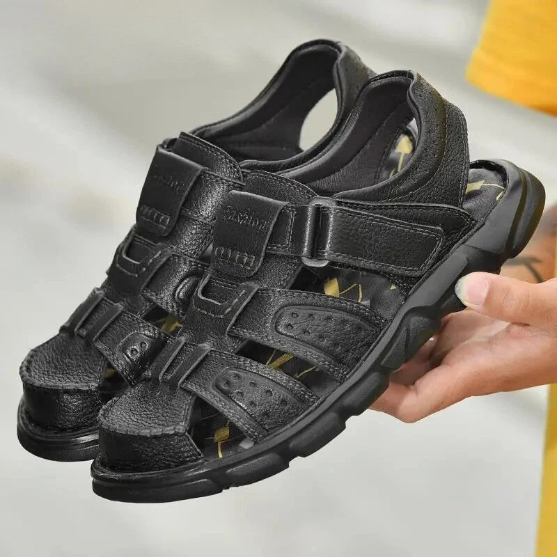 Summer Leather Men's Sandals Outdoor Beach Slippers Hiking Non-slip Flat Shoes