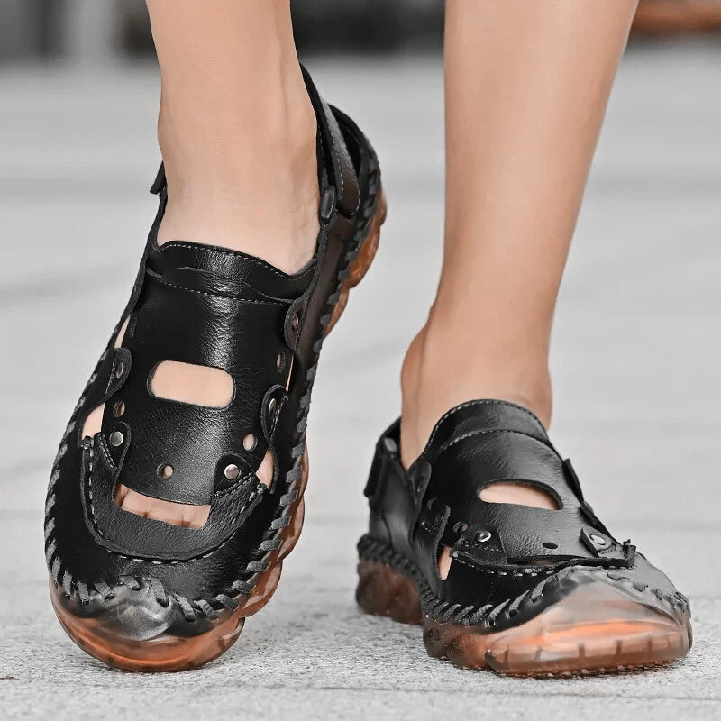 Summer Men's Sandals Leather Causal Shoes Outdoor Wear Resistance Beach Slippers