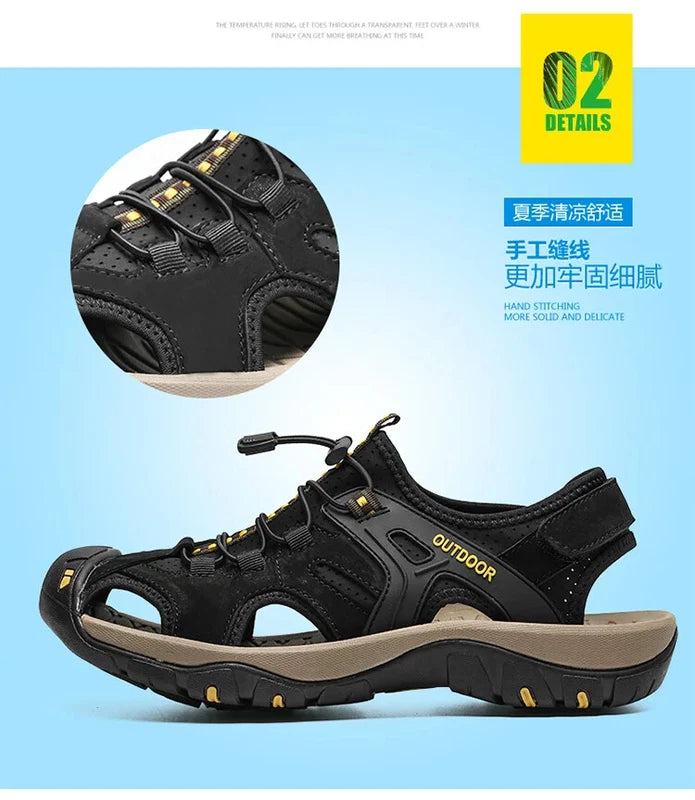 Summer Beach Men's Sandals Lightweight Slippers Leather Walking Non-Slip Shoes