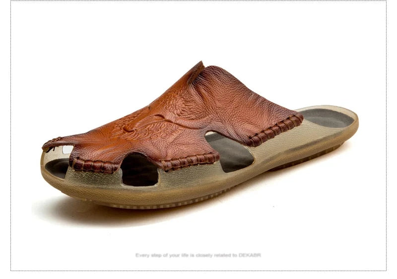 Men Slippers Genuine Leather Beach Anti-Slip Fashion Comfortable Casual Shoes
