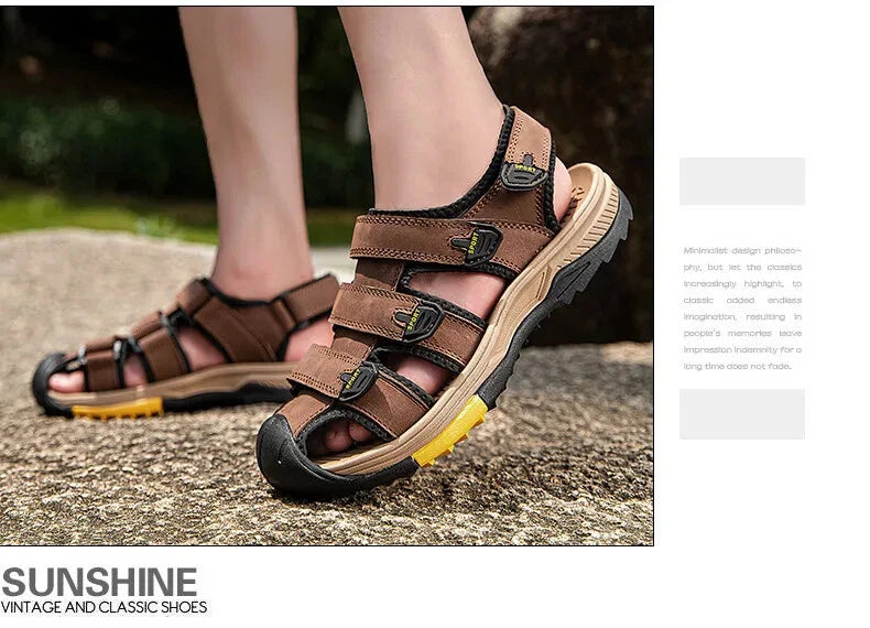 Summer Men Sandals Genuine Leather Casual Sneakers Breathable Beach Slippers
