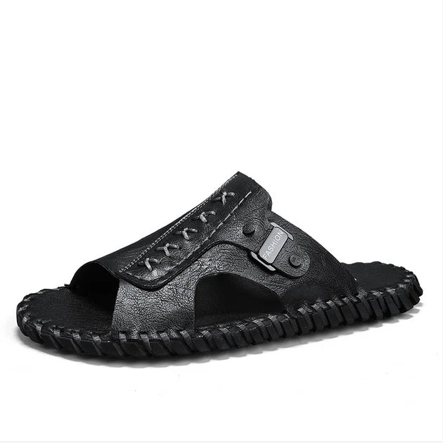 Slippers Sandal Open Toe Casual Beach Holiday Faux Leather Mens Flat Shoes 47 48