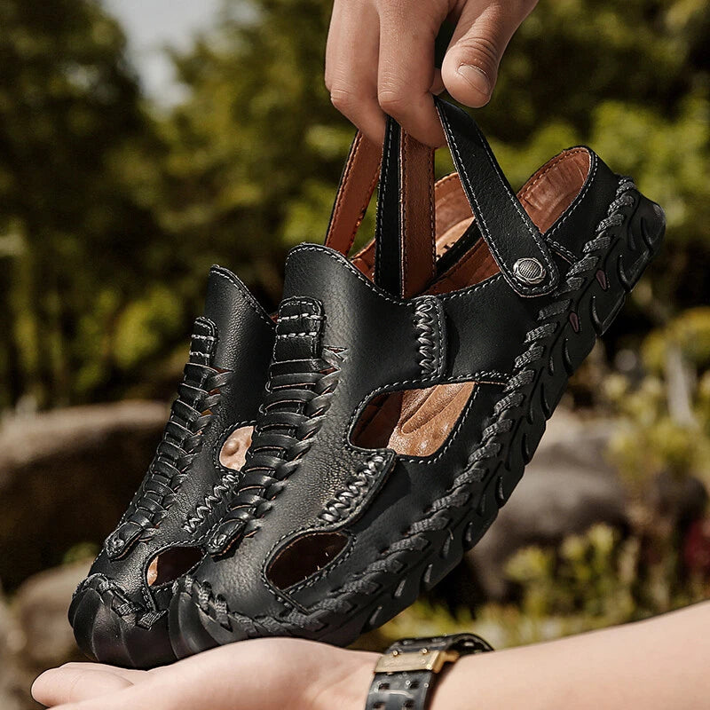 Summer Men Sandals Genuine Leather Handmade Slippers Outdoor Beach Roman Sandals