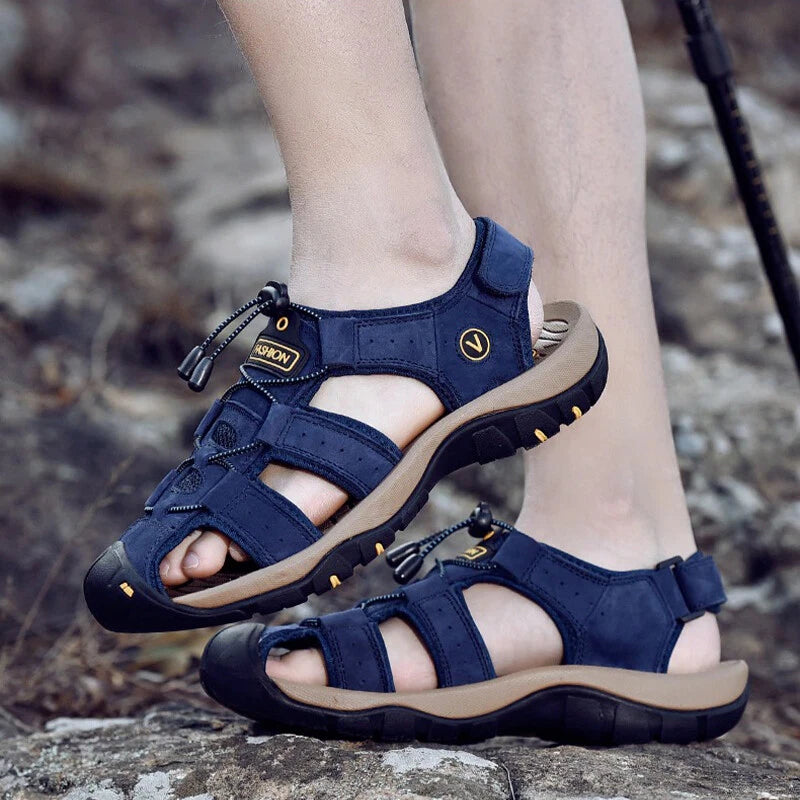 Men's Leather Sandals Closed Toe Beach Nonslip Summer Outdoor Sport Hiking Shoes
