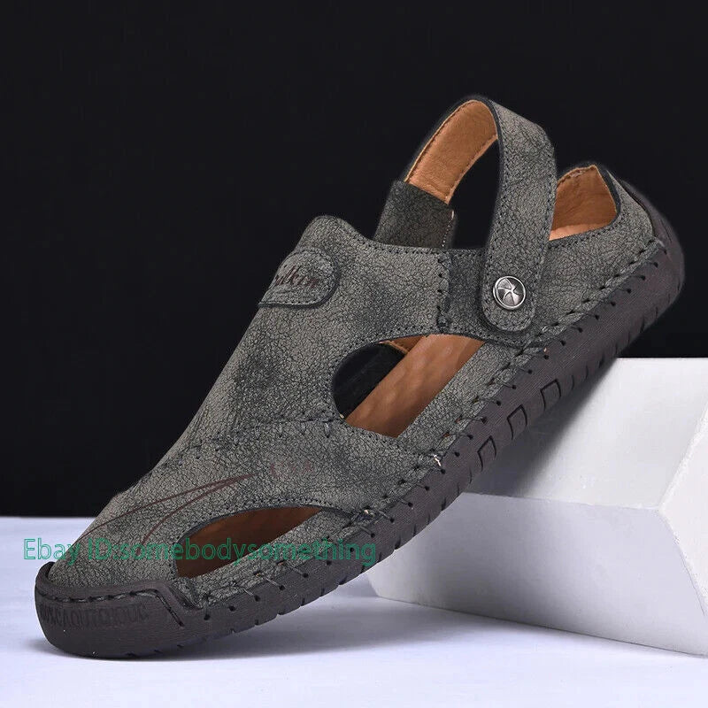 Handmade Summer Sandals Men Breathable Slippers Anti-slip Hollow Beach Shoes