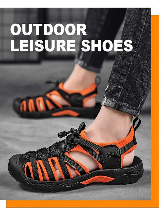 Summer Leather Men Sandals Breathable Casual Slippers Soft Sole Beach Sneakers