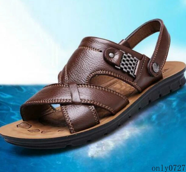 Summer Men's Faux Leather Sandals Casual Slippers Beach Holiday Shoes Flat 2025