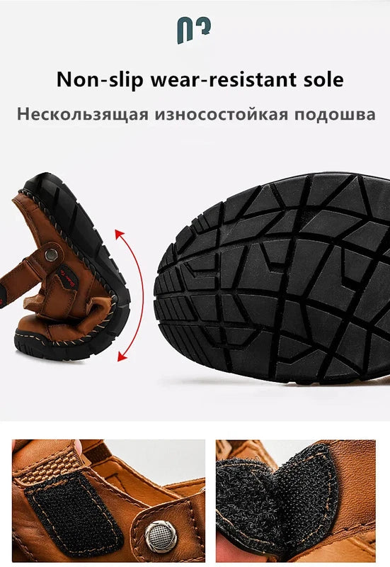 Classic Men Sandals Soft Leather Beach Slippers Outdoor Casual Lightweight Shoes