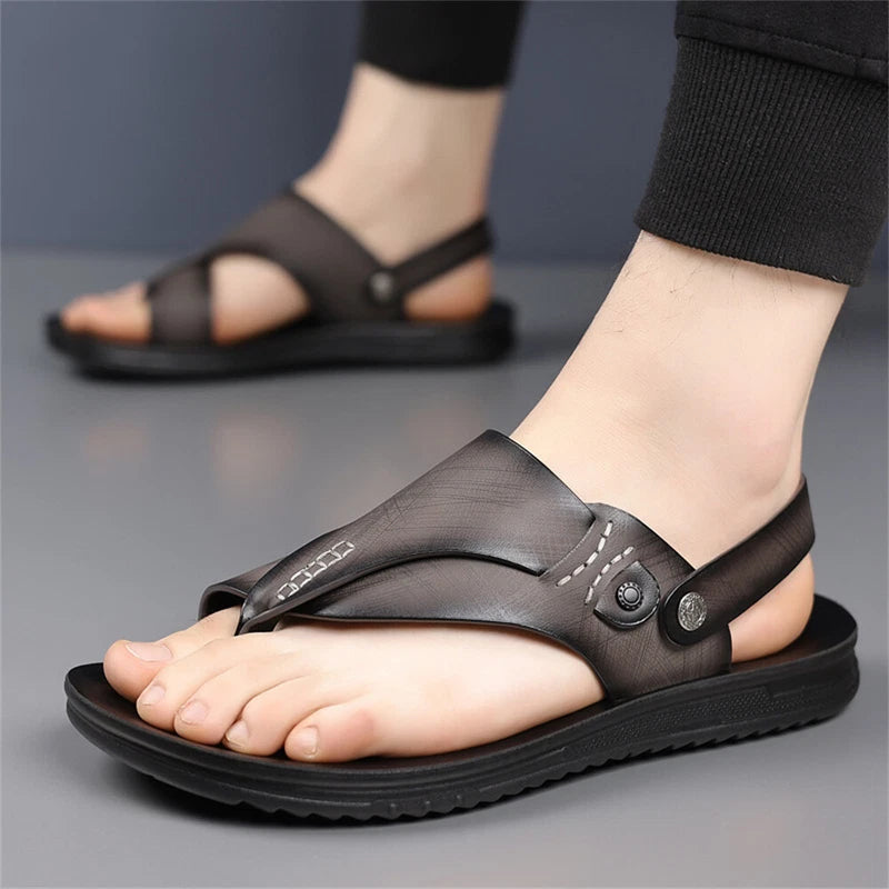 Mens Sandals Outdoor Beach Flip Flop Casual Thong Leather Athletic Slipper Soft