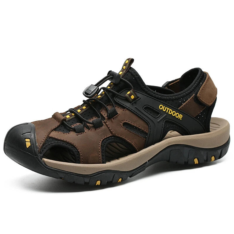 Genuine Leather Men's Casual Sandals Roman Shoes Outdoor Walking Beach Slippers