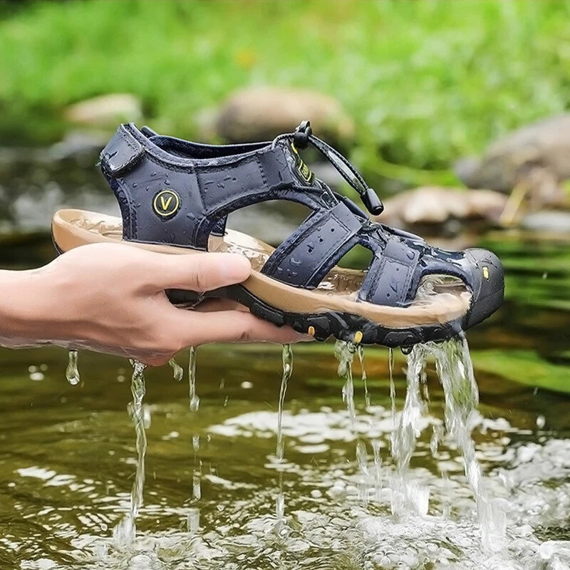 Men's Leather Sandals Closed Toe Beach Nonslip Summer Outdoor Sport Hiking Shoes