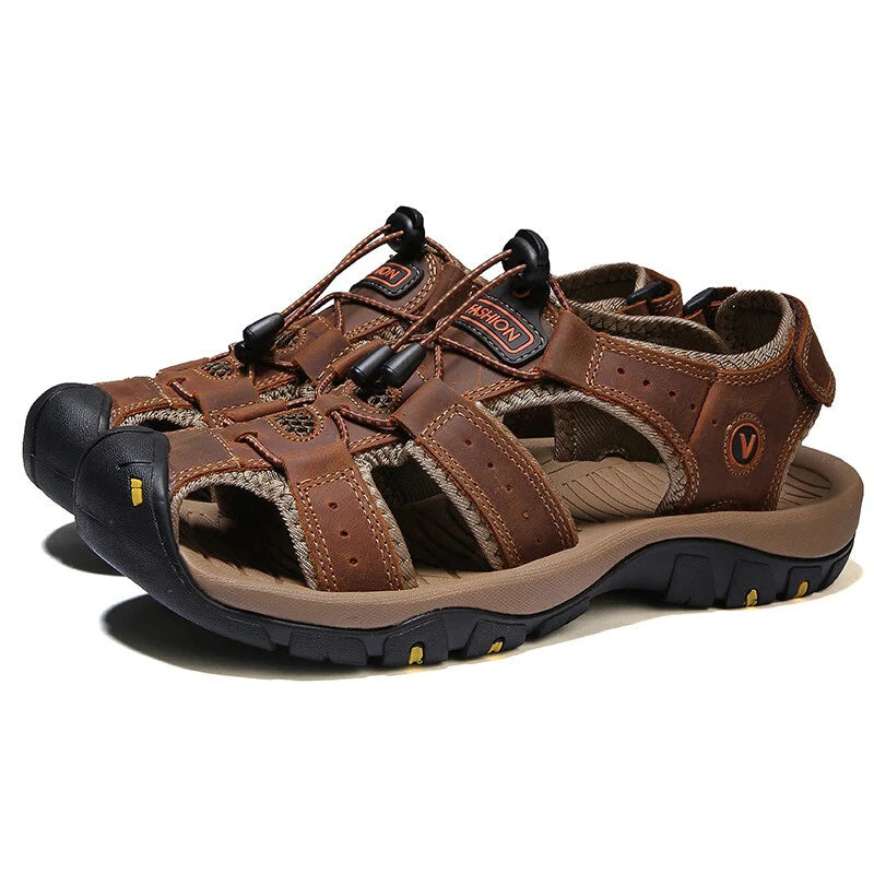 Men's Leather Sandals Closed Toe Beach Nonslip Summer Outdoor Sport Hiking Shoes