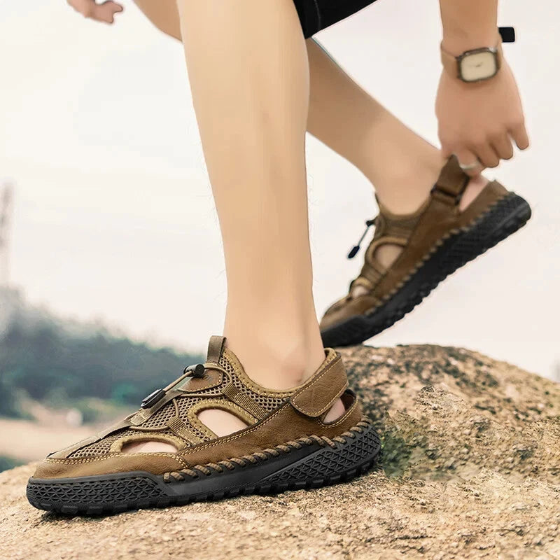Men Mesh Walking Shoes Hollow Breathable Sandals Handmade Soft Beach Slippers