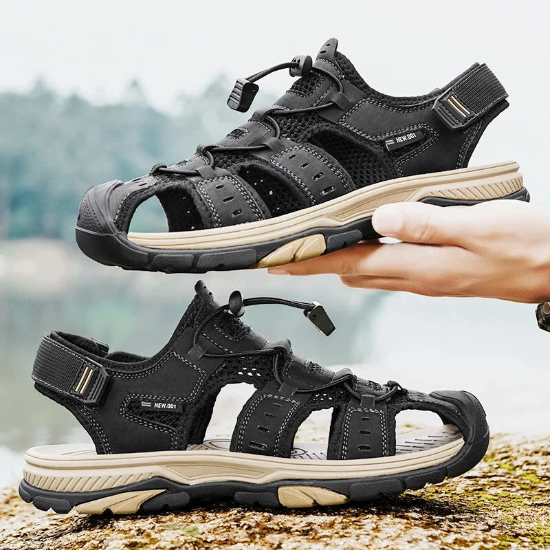 Summer Men's Leather Sandals Hollow Outdoor Sandals Slippers Beach Sandals