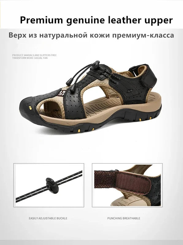 Breathable Men's Sandals Leather Non Slip Beach Slippers Comfort Casual Shoes