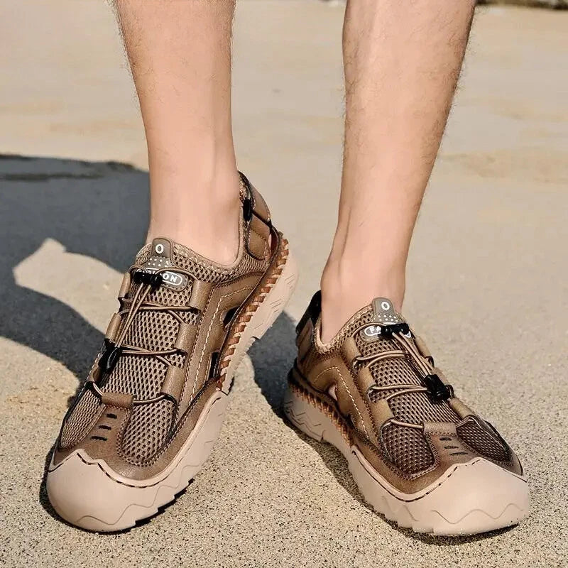 Summer Men's Leather Outdoor Beach Sandals Breathable Shoes Handmade Slippers