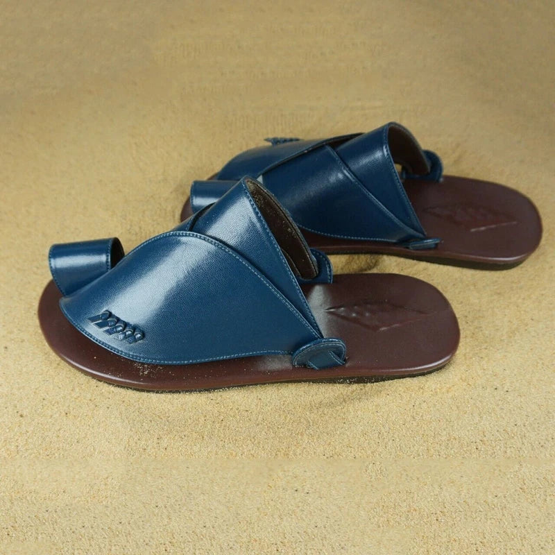Men Vintage Roman Flat Sandals Summer PU Leather Open Toe Outdoor Beach Slippers