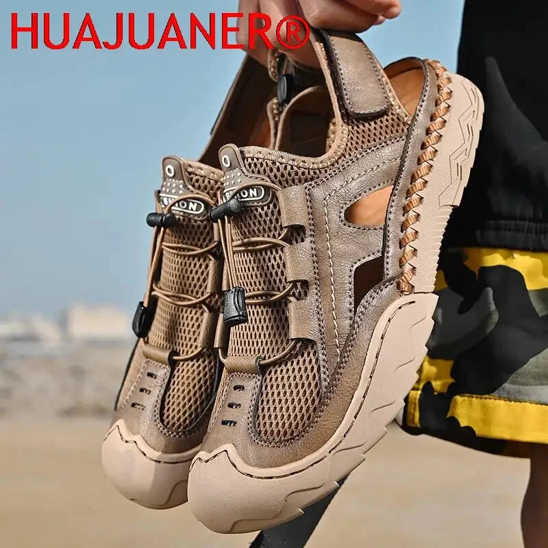 Summer Men's Leather Outdoor Beach Sandals Breathable Shoes Handmade Slippers