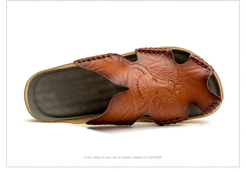 Men Slippers Genuine Leather Beach Anti-Slip Fashion Comfortable Casual Shoes