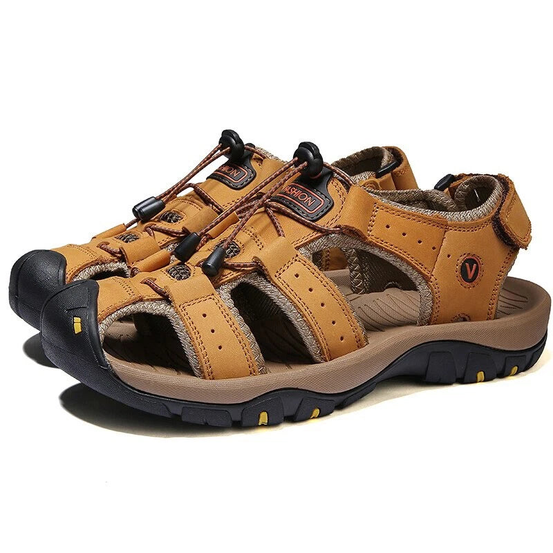 Men's Leather Sandals Closed Toe Beach Nonslip Summer Outdoor Sport Hiking Shoes