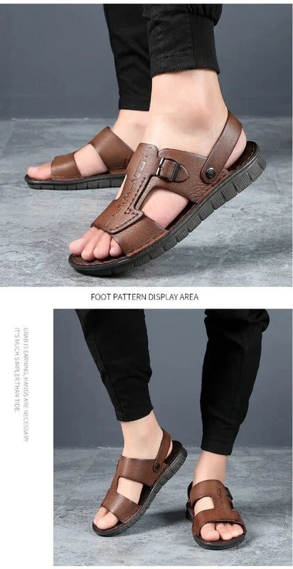 Fashion Mens Casual Beach Sandals Top Layer Cowhide Slippers Summer Shoes
