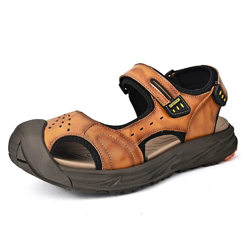 Mens Closed Toe Sandals Summer Leather Shoes Beach Fisherman Flat Slippers New