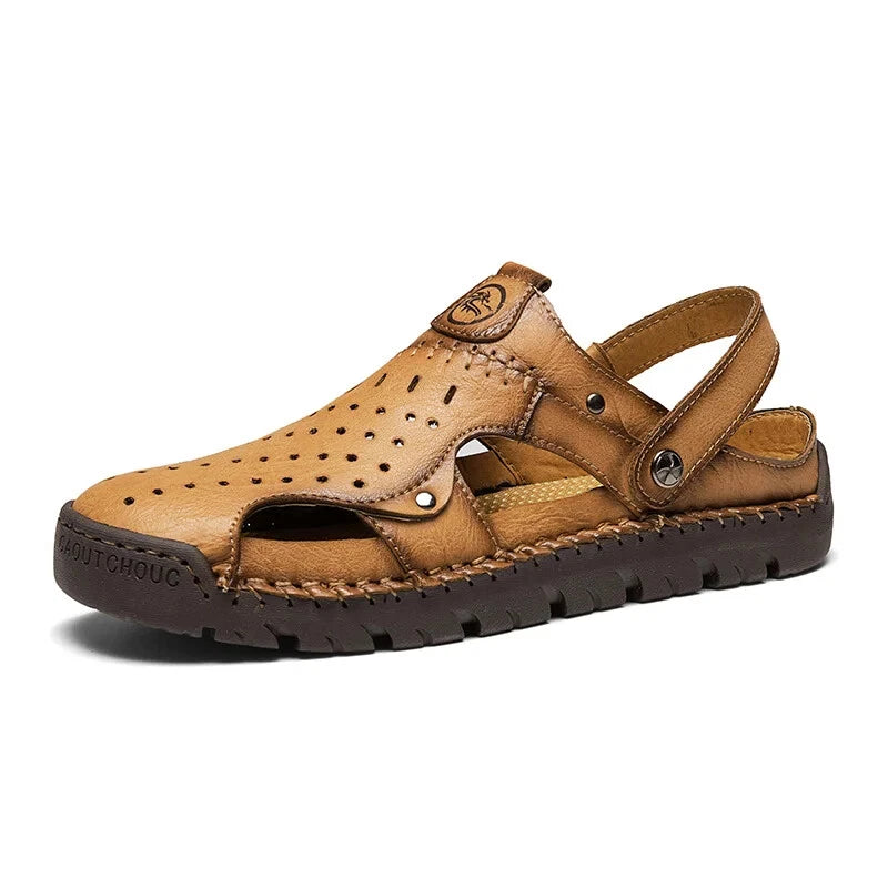 Men's Leather Waterproof Slip on Casual Soft Sandals Beach Slipper Big Size Shoe