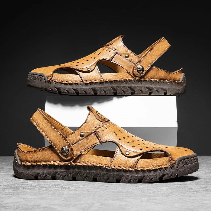 Men's Leather Waterproof Slip on Casual Soft Sandals Beach Slipper Big Size Shoe