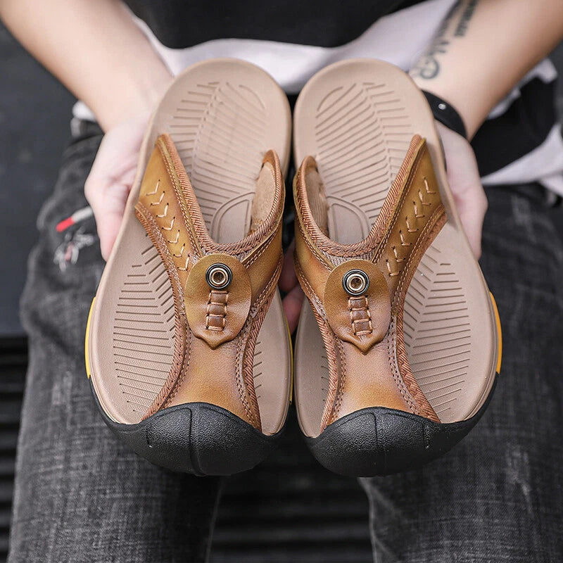 Men's Sandals Summer Beach Shoes Outdoor Leather Slippers Casual Flip Flops Size