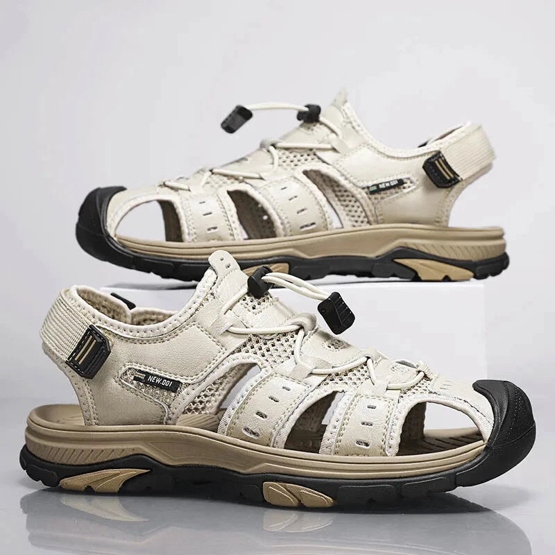 Summer Men's Leather Sandals Hollow Outdoor Sandals Slippers Beach Sandals