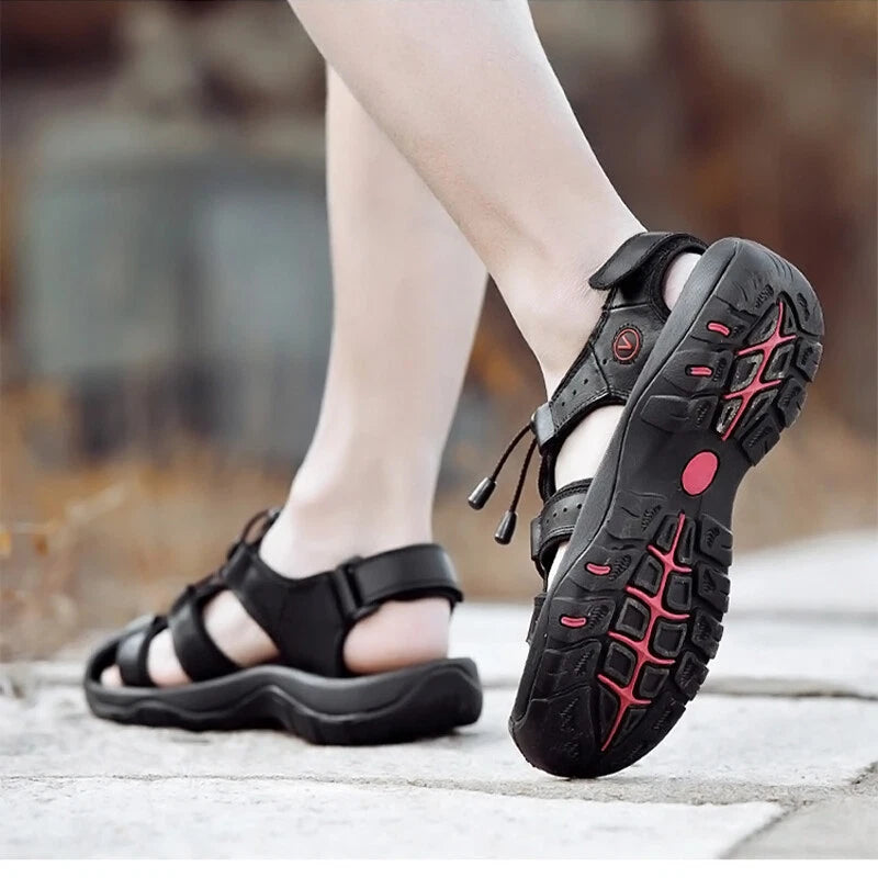 Men's Leather Sandals Closed Toe Beach Nonslip Summer Outdoor Sport Hiking Shoes