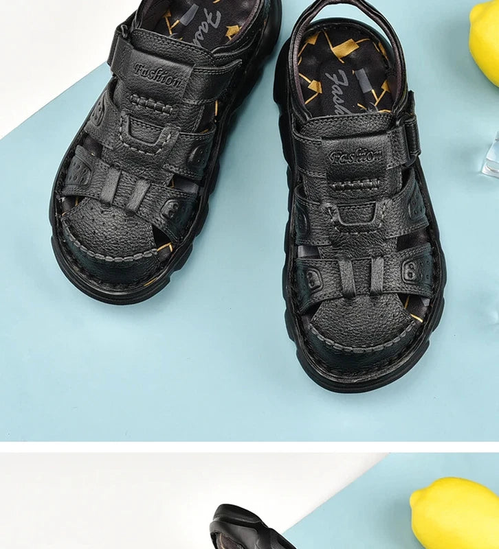 Summer Leather Men's Sandals Outdoor Beach Slippers Hiking Non-slip Flat Shoes