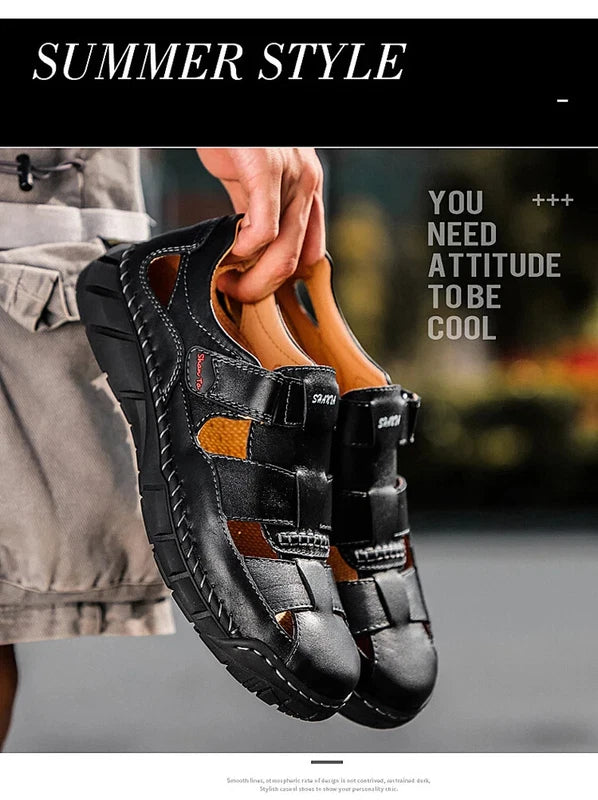 Genuine Leather Sandals Breathable Beach Slippers Comfortable Casual Sneakers