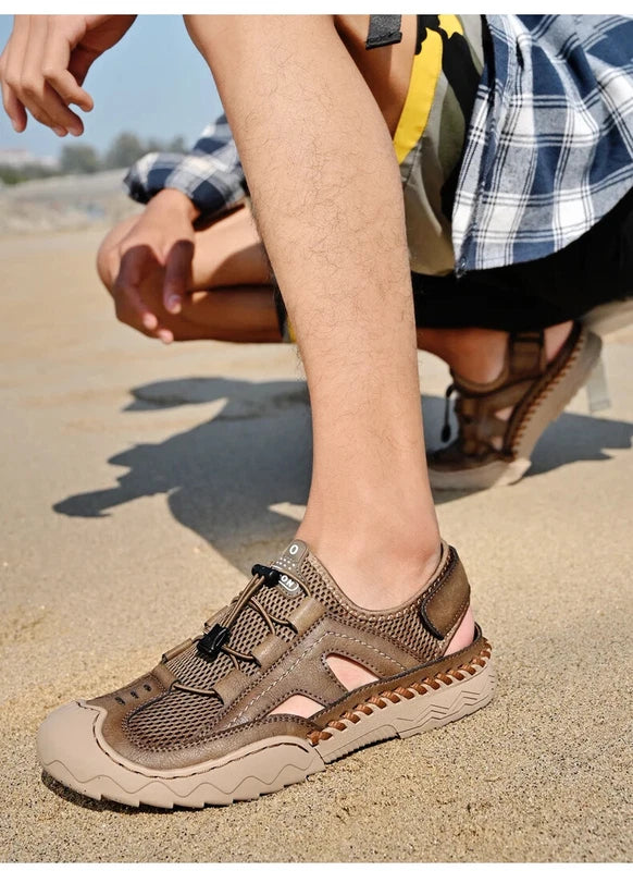 Men Handmade Sandals Breathable Mesh Slippers Outdoor Lightweight Beach Sneakers
