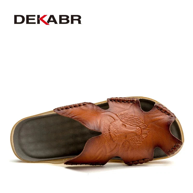 Men Slippers Genuine Leather Beach Anti-Slip Fashion Comfortable Casual Shoes