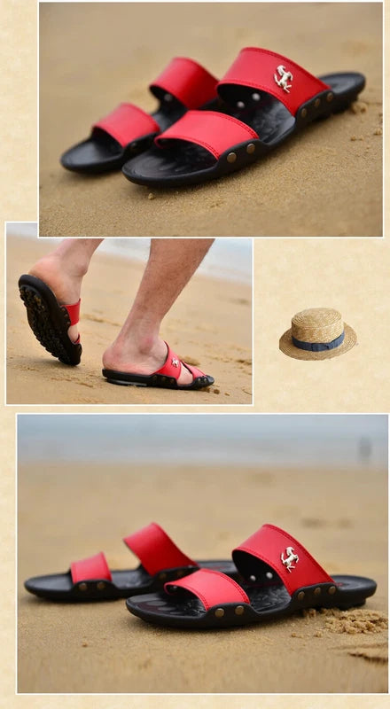 Casual Men Sandals Summer Beach Shoes Leather Slippers Lightweight Sandalias