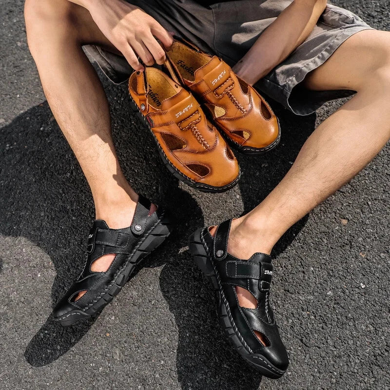 Classic Men Sandals Soft Leather Beach Slippers Outdoor Casual Lightweight Shoes