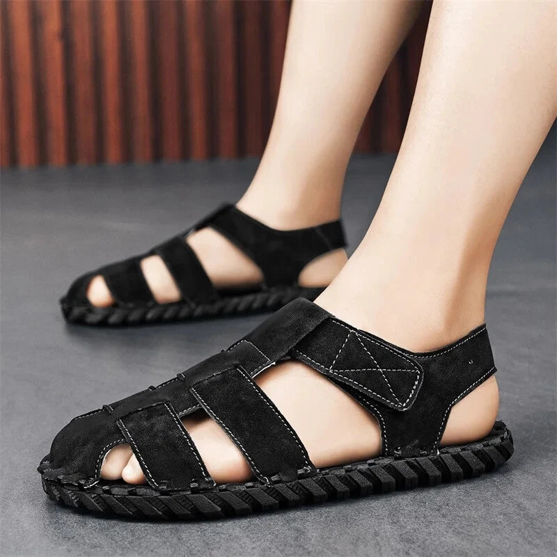 Summer Men's Sandals Handmade Sewing Breathable Beach Slippers Casual Sneakers