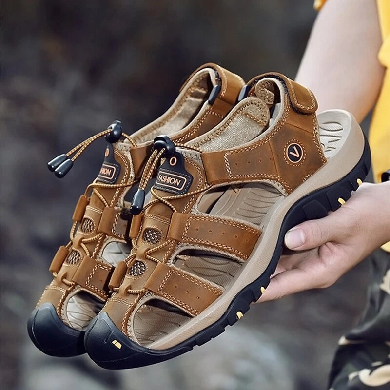 Men's Leather Sandals Closed Toe Beach Nonslip Summer Outdoor Sport Hiking Shoes