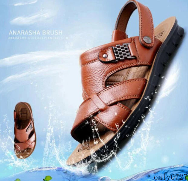Summer Men's Faux Leather Sandals Casual Slippers Beach Holiday Shoes Flat 2025