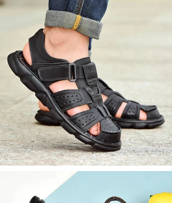 Summer Leather Men's Sandals Outdoor Beach Slippers Hiking Non-slip Flat Shoes