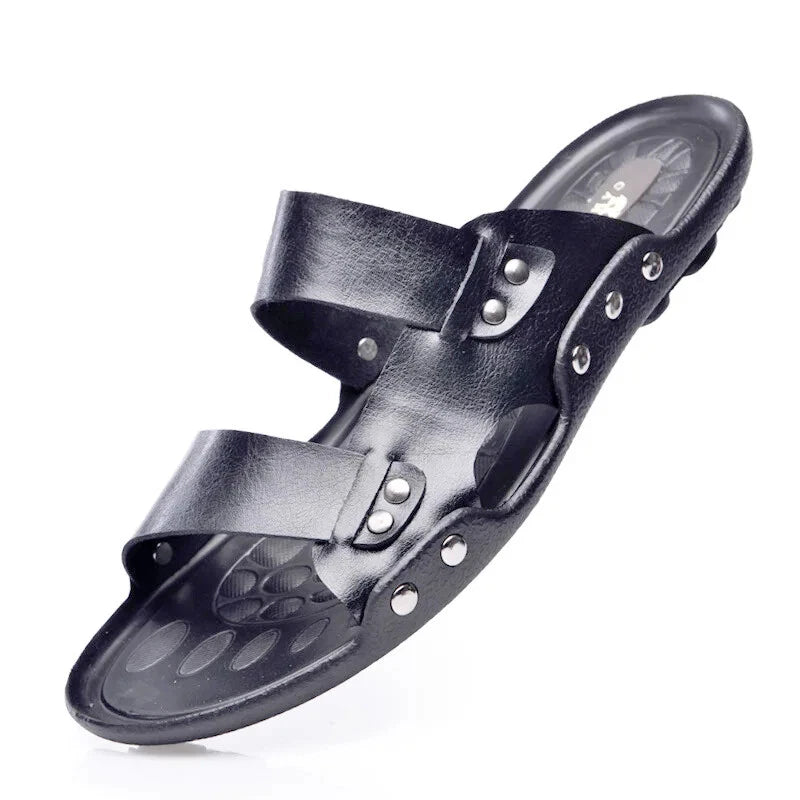 Summer Mens Slippers Cow Leather Beach Sandals Lightweight Comfy Flip Flops