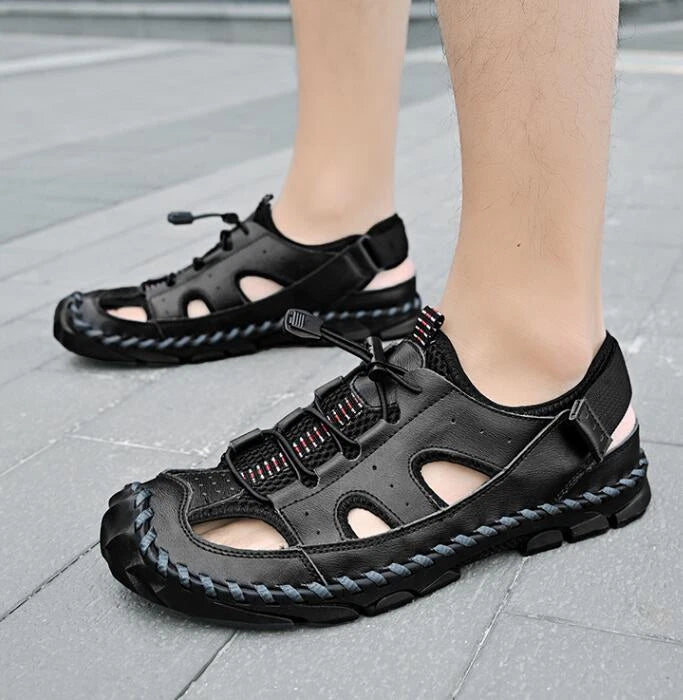 Men's Beach Slippers Sandals Summer Shoes Hollow Out Oversize Round Toe Fashion